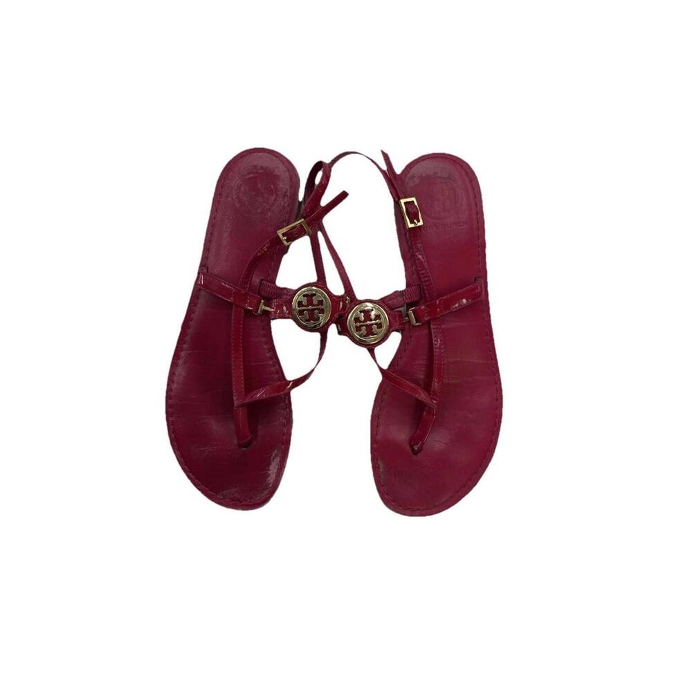 Tory‎ Burch Deep Pink Dillan Sandals Thong With Gold Logo Size us 8 H72
